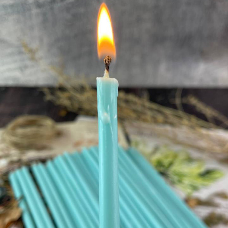 Тонкі воскові свічки Блакитні 20 см, 20 шт - Для магії взаєморозуміння та довіри