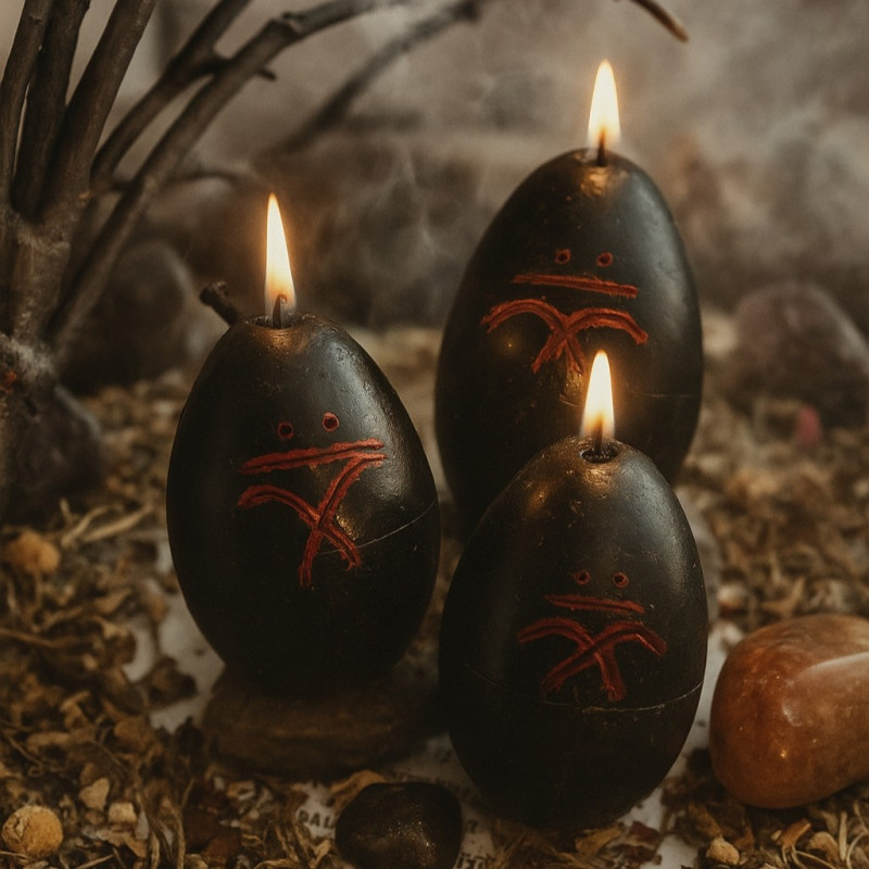Воскова чорна свічка "Чорні яйця" з полином для очищення, набір 3 шт (6 см)