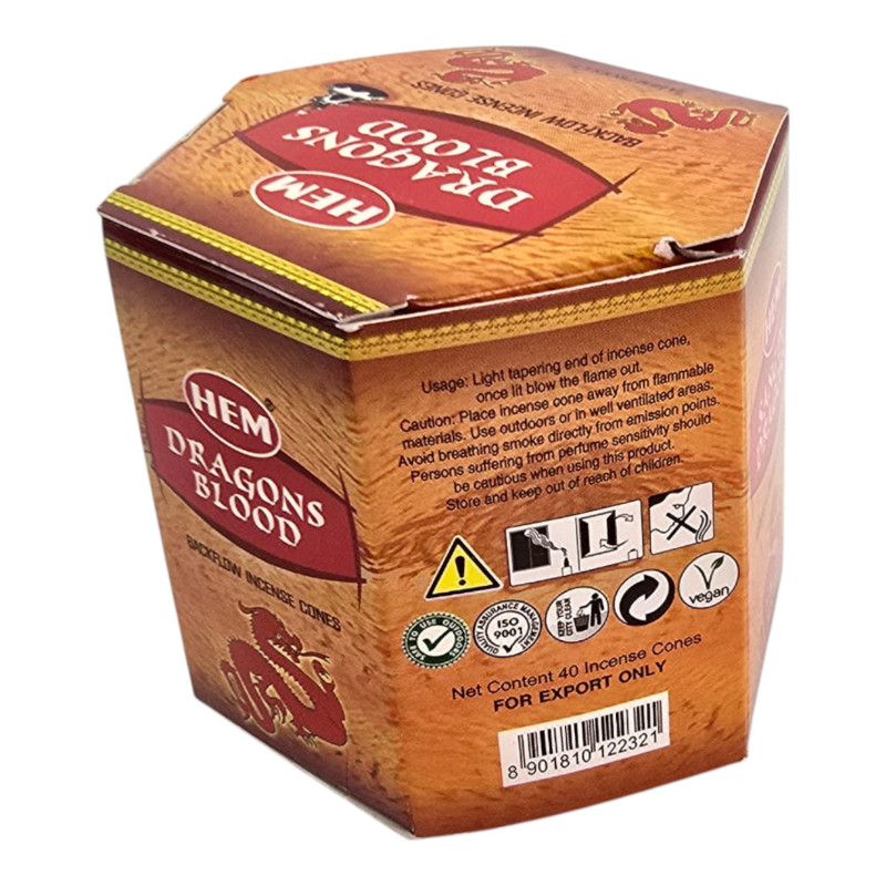 Арома-конуси HEM Dragon's Blood (Кров Дракона) dhoop для медитації та ароматизації дому