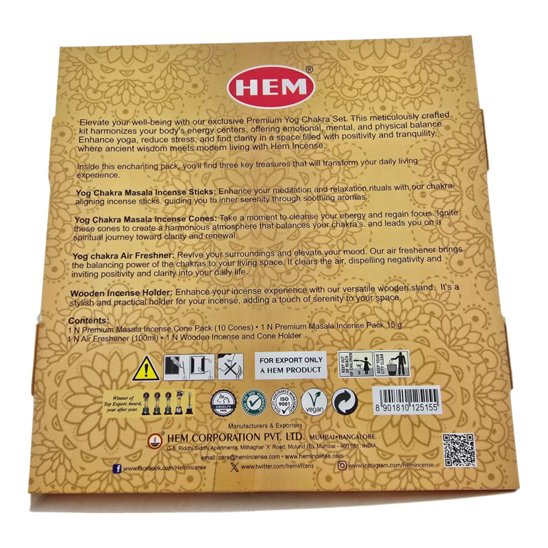 Подарунковий набір пахощів HEM Yog Chakra Masala Premium для йоги та медитації