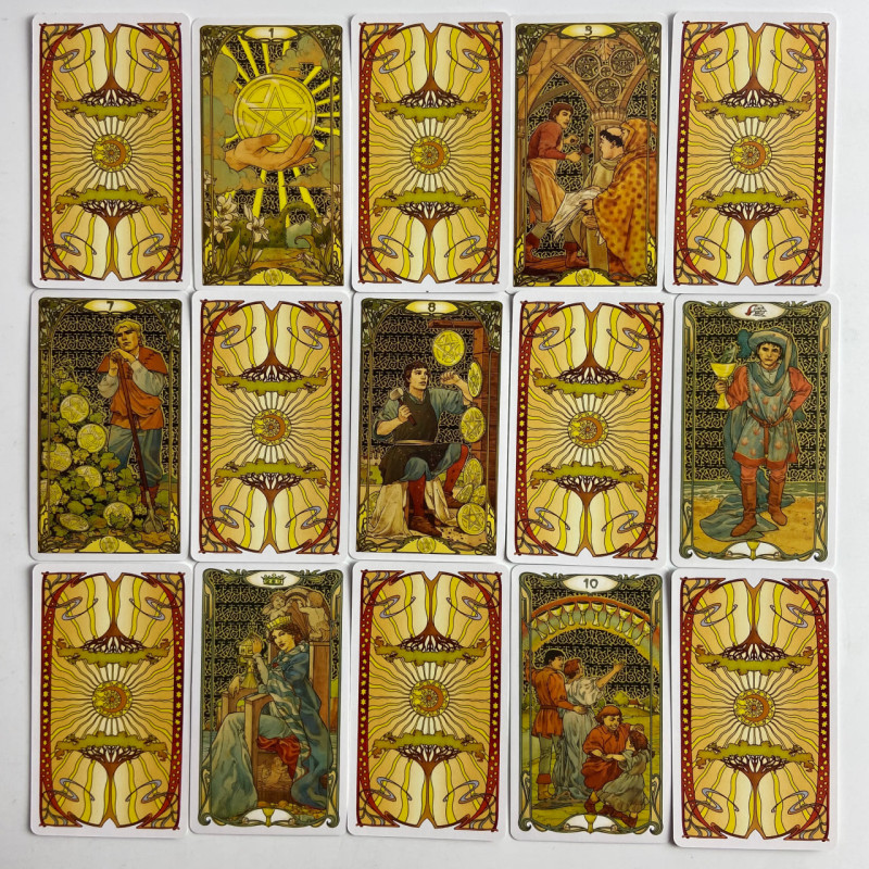 Карти Таро Golden Art Nouveau Tarot Райдера-Уейта золота колода Ар Нуво