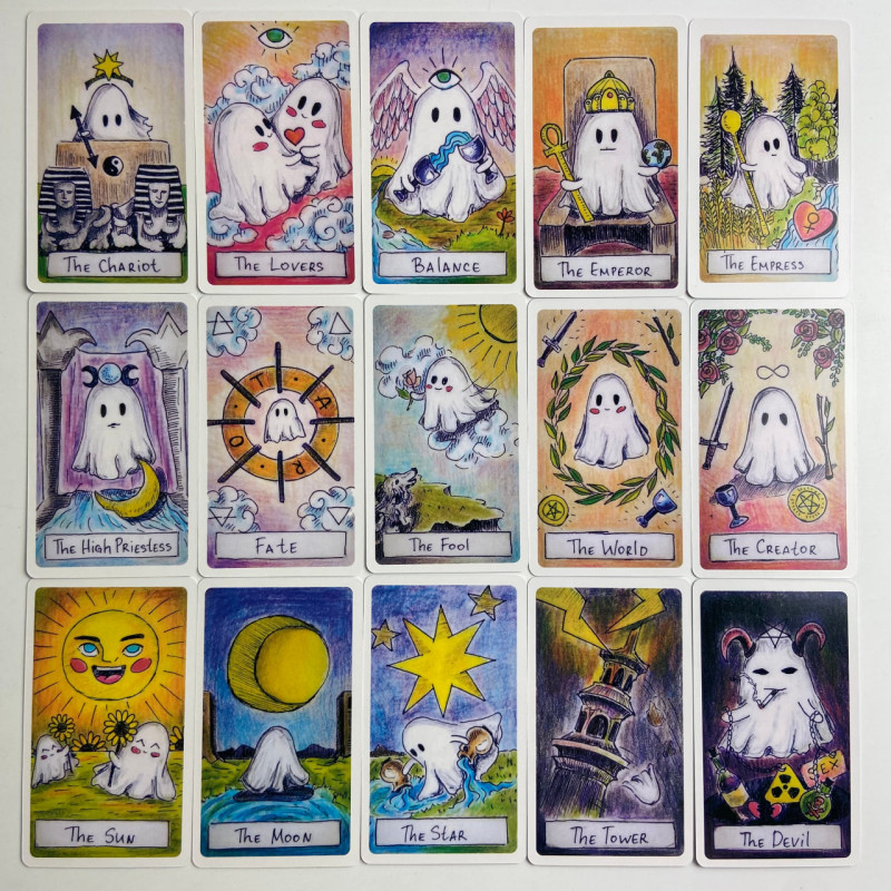 Карти Таро Cute Ghost Tarot з милими привидами зменшена колода англійською мовою