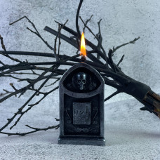 Воскова свічка Надгробна з черепом 8,5 см - чорна в сріблі, 100% віск